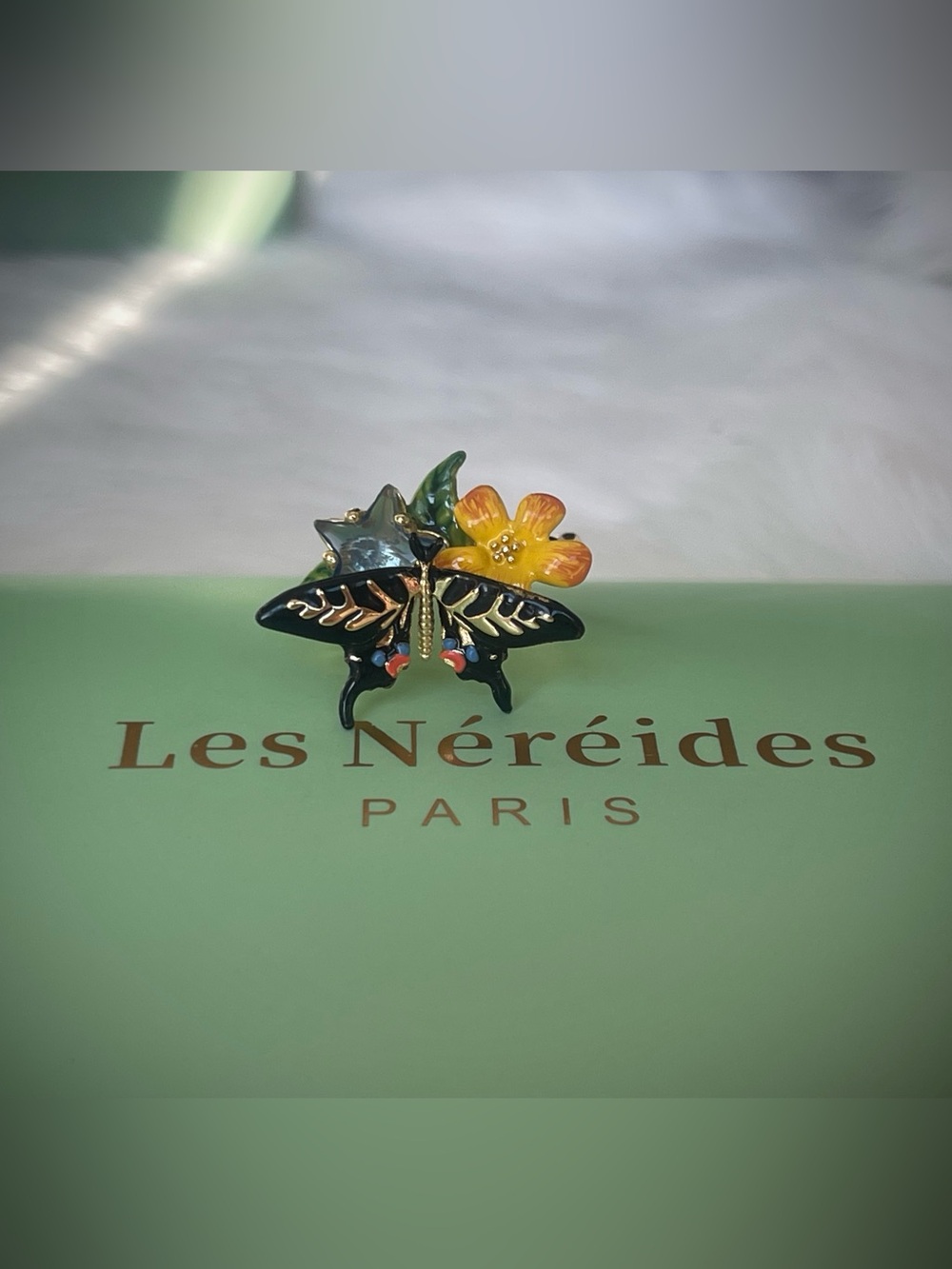 🦋 Les Néréides Butterfly Flower Adjustable Ring Rare Enamel Statement Ring